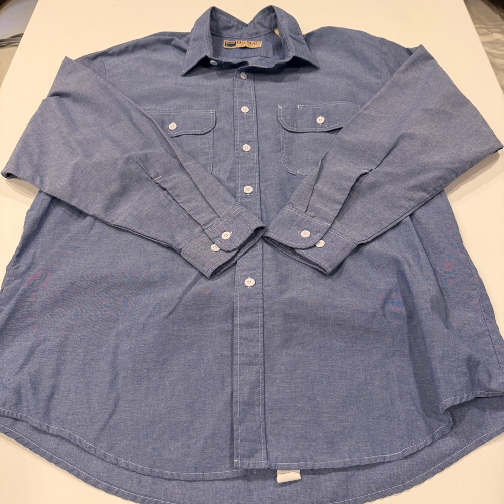 Vintage BIG MAC Blue Chambray Work Shirt 16-16.5 Heritage Workwear Tall